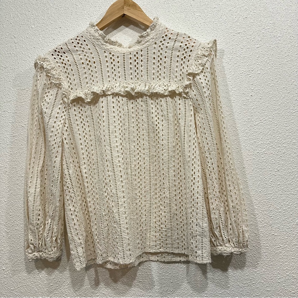 Madewell Eyelet Mockneck Ruffle Top Women’s XXS